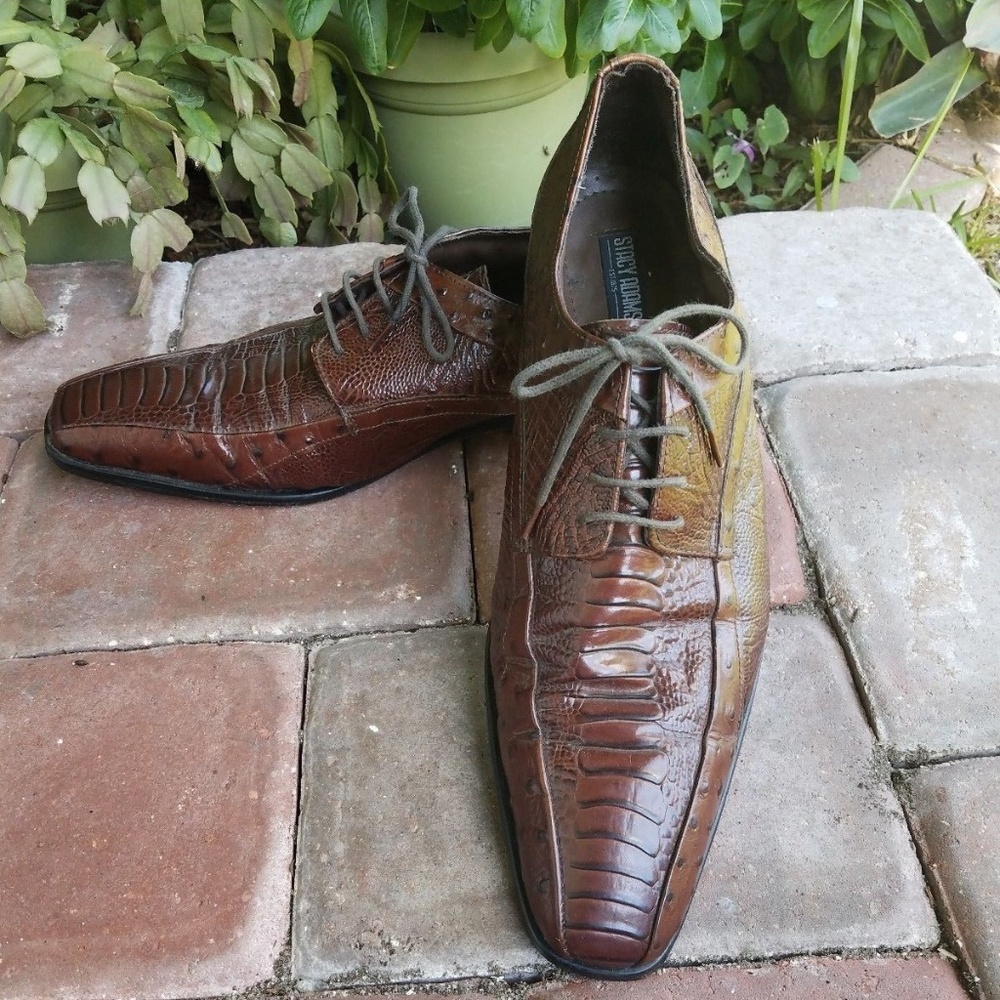 Brown Leather Ostrich/Reptile Print Dress Shoes 13